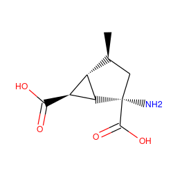 C[C@H]1C[C@@](N)(C(=O)O)[C@@H]2[C@@H](C(=O)O)[C@H]12 ZINC000013644419