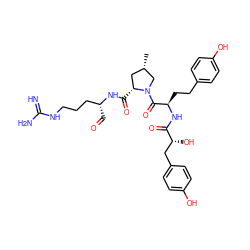 C[C@H]1C[C@@H](C(=O)N[C@H](C=O)CCCNC(=N)N)N(C(=O)[C@@H](CCc2ccc(O)cc2)NC(=O)[C@H](O)Cc2ccc(O)cc2)C1 ZINC000095563521
