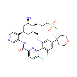 C[C@H]1C[C@@H](c2ccncc2NC(=O)c2ccc(F)c(-c3c(F)cc(C4(F)CCOCC4)cc3F)n2)C[C@@H](N)[C@H]1OCCS(C)(=O)=O ZINC000261174446