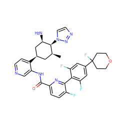 C[C@H]1C[C@@H](c2ccncc2NC(=O)c2ccc(F)c(-c3c(F)cc(C4(F)CCOCC4)cc3F)n2)C[C@@H](N)[C@H]1n1ccnn1 ZINC000261151523