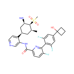 C[C@H]1C[C@@H](c2ccncc2NC(=O)c2ccc(F)c(-c3c(F)cc(C4(O)CCC4)cc3F)n2)C[C@@H](N)[C@H]1S(C)(=O)=O ZINC000261084233