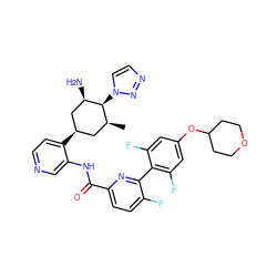 C[C@H]1C[C@@H](c2ccncc2NC(=O)c2ccc(F)c(-c3c(F)cc(OC4CCOCC4)cc3F)n2)C[C@@H](N)[C@H]1n1ccnn1 ZINC000261079539