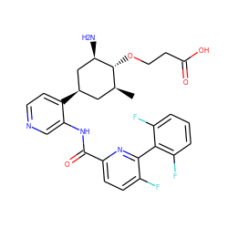 C[C@H]1C[C@@H](c2ccncc2NC(=O)c2ccc(F)c(-c3c(F)cccc3F)n2)C[C@@H](N)[C@@H]1OCCC(=O)O ZINC000207319014