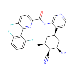 C[C@H]1C[C@@H](c2ccncc2NC(=O)c2ccc(F)c(-c3c(F)cccc3F)n2)C[C@@H](N)[C@H]1C#N ZINC000207242118