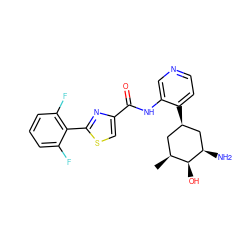 C[C@H]1C[C@@H](c2ccncc2NC(=O)c2csc(-c3c(F)cccc3F)n2)C[C@@H](N)[C@H]1O ZINC000169224252