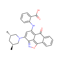 C[C@H]1C[C@H](C)CN(c2cc(Nc3ccccc3C(=O)O)c3c4c(onc24)-c2ccccc2C3=O)C1 ZINC000003742022