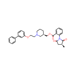 C[C@H]1CC(=O)N(c2ccccc2C(=O)OC[C@@H]2CCCN(CCOc3cccc(-c4ccccc4)c3)C2)C1=O ZINC000073199719