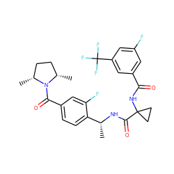C[C@H]1CC[C@@H](C)N1C(=O)c1ccc([C@@H](C)NC(=O)C2(NC(=O)c3cc(F)cc(C(F)(F)F)c3)CC2)c(F)c1 ZINC000049756769