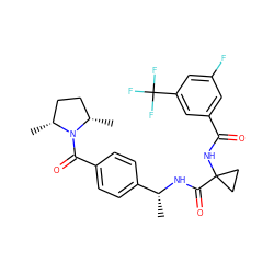 C[C@H]1CC[C@@H](C)N1C(=O)c1ccc([C@@H](C)NC(=O)C2(NC(=O)c3cc(F)cc(C(F)(F)F)c3)CC2)cc1 ZINC000045339464