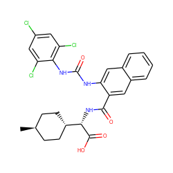 C[C@H]1CC[C@H]([C@H](NC(=O)c2cc3ccccc3cc2NC(=O)Nc2c(Cl)cc(Cl)cc2Cl)C(=O)O)CC1 ZINC000261152772