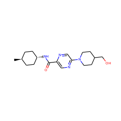 C[C@H]1CC[C@H](NC(=O)c2cnc(N3CCC(CO)CC3)cn2)CC1 ZINC000253666662