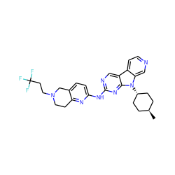 C[C@H]1CC[C@H](n2c3cnccc3c3cnc(Nc4ccc5c(n4)CCN(CCC(F)(F)F)C5)nc32)CC1 ZINC000261077998