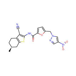 C[C@H]1CCc2c(sc(NC(=O)c3ccc(Cn4cc([N+](=O)[O-])cn4)o3)c2C#N)C1 ZINC000002745533