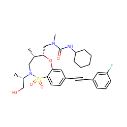 C[C@H]1CN([C@@H](C)CO)S(=O)(=O)c2ccc(C#Cc3cccc(F)c3)cc2O[C@H]1CN(C)C(=O)NC1CCCCC1 ZINC000095733632