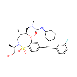 C[C@H]1CN([C@H](C)CO)S(=O)(=O)c2ccc(C#Cc3cccc(F)c3)cc2O[C@@H]1CN(C)C(=O)NC1CCCCC1 ZINC000095733514