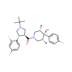 C[C@H]1CN(C(=O)[C@@H]2CN(C(C)(C)C)C[C@H]2c2ccc(F)cc2F)C[C@@H](C)[C@]1(O)c1ccc(F)cc1 ZINC000101338042