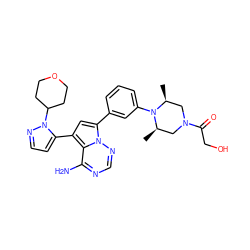 C[C@H]1CN(C(=O)CO)C[C@@H](C)N1c1cccc(-c2cc(-c3ccnn3C3CCOCC3)c3c(N)ncnn23)c1 ZINC001772645718