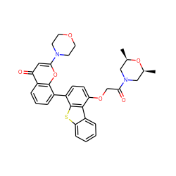 C[C@H]1CN(C(=O)COc2ccc(-c3cccc4c(=O)cc(N5CCOCC5)oc34)c3sc4ccccc4c23)C[C@@H](C)O1 ZINC000101696488