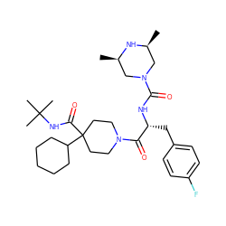 C[C@H]1CN(C(=O)N[C@H](Cc2ccc(F)cc2)C(=O)N2CCC(C(=O)NC(C)(C)C)(C3CCCCC3)CC2)C[C@@H](C)N1 ZINC000071318986