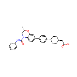 C[C@H]1CN(C(=O)Nc2ccccc2)c2ccc(-c3ccc([C@H]4CC[C@H](CC(=O)O)CC4)cc3)cc2O1 ZINC000261143190