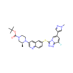 C[C@H]1CN(C(=O)OC(C)(C)C)CCN1c1cnc2ccc(Sc3nnc4c(F)cc(-c5cnn(C)c5)cn34)cc2c1 ZINC000144480234