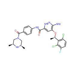 C[C@H]1CN(C(=O)c2ccc(NC(=O)c3cc(O[C@H](C)c4c(Cl)ccc(F)c4Cl)c(N)nn3)cc2)C[C@@H](C)N1 ZINC000199407645