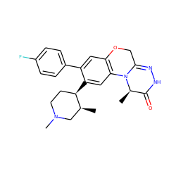 C[C@H]1CN(C)CC[C@H]1c1cc2c(cc1-c1ccc(F)cc1)OCC1=NNC(=O)[C@@H](C)N12 ZINC000299838903