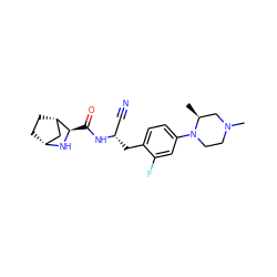 C[C@H]1CN(C)CCN1c1ccc(C[C@@H](C#N)NC(=O)[C@H]2N[C@@H]3CC[C@H]2C3)c(F)c1 ZINC000219319748