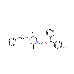 C[C@H]1CN(C/C=C/c2ccccc2)[C@H](C)CN1CCOC(c1ccc(F)cc1)c1ccc(F)cc1 ZINC000022938517