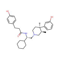 C[C@H]1CN(C[C@@H](NC(=O)CCc2ccc(O)cc2)C2CCCCC2)CC[C@@]1(C)c1cccc(O)c1 ZINC000013782403