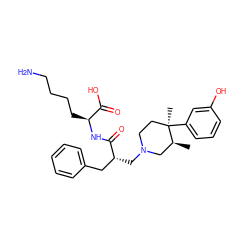 C[C@H]1CN(C[C@H](Cc2ccccc2)C(=O)N[C@@H](CCCCN)C(=O)O)CC[C@@]1(C)c1cccc(O)c1 ZINC000006718194