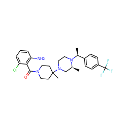 C[C@H]1CN(C2(C)CCN(C(=O)c3c(N)cccc3Cl)CC2)CCN1[C@@H](C)c1ccc(C(F)(F)F)cc1 ZINC000022941894