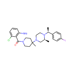 C[C@H]1CN(C2(C)CCN(C(=O)c3c(N)cccc3Cl)CC2)CCN1[C@@H](C)c1ccc(I)cc1 ZINC000026995712