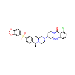 C[C@H]1CN(C2CCN(C(=O)c3c(N)cccc3Cl)CC2)CCN1[C@@H](C)c1ccc(S(=O)(=O)c2ccc3c(c2)OCO3)cc1 ZINC000026271107