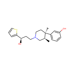 C[C@H]1CN(CC[C@@H](O)c2cccs2)CC[C@@]1(C)c1cccc(O)c1 ZINC000013833012