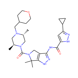 C[C@H]1CN(CC2CCOCC2)[C@H](C)CN1C(=O)N1Cc2c(NC(=O)c3cc(C4CC4)n[nH]3)n[nH]c2C1(C)C ZINC000114182038