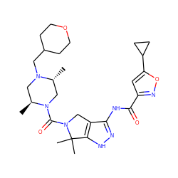 C[C@H]1CN(CC2CCOCC2)[C@H](C)CN1C(=O)N1Cc2c(NC(=O)c3cc(C4CC4)on3)n[nH]c2C1(C)C ZINC000114182053