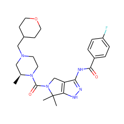 C[C@H]1CN(CC2CCOCC2)CCN1C(=O)N1Cc2c(NC(=O)c3ccc(F)cc3)n[nH]c2C1(C)C ZINC000149327014