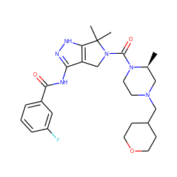 C[C@H]1CN(CC2CCOCC2)CCN1C(=O)N1Cc2c(NC(=O)c3cccc(F)c3)n[nH]c2C1(C)C ZINC000149493063