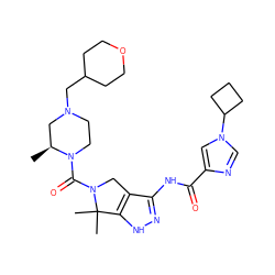 C[C@H]1CN(CC2CCOCC2)CCN1C(=O)N1Cc2c(NC(=O)c3cn(C4CCC4)cn3)n[nH]c2C1(C)C ZINC000149485071