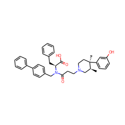 C[C@H]1CN(CCC(=O)N(Cc2ccc(-c3ccccc3)cc2)[C@@H](Cc2ccccc2)C(=O)O)CC[C@@]1(C)c1cccc(O)c1 ZINC000029126388