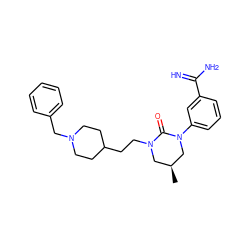 C[C@H]1CN(CCC2CCN(Cc3ccccc3)CC2)C(=O)N(c2cccc(C(=N)N)c2)C1 ZINC001772593193