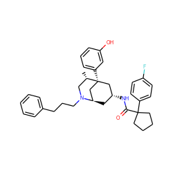 C[C@H]1CN(CCCc2ccccc2)[C@@H]2C[C@@H](NC(=O)C3(c4ccc(F)cc4)CCCC3)C[C@@]1(c1cccc(O)c1)C2 ZINC000038147759