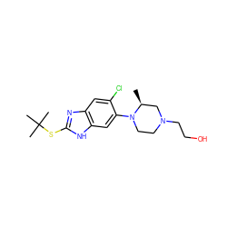 C[C@H]1CN(CCO)CCN1c1cc2[nH]c(SC(C)(C)C)nc2cc1Cl ZINC000040429508