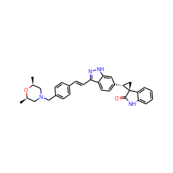 C[C@H]1CN(Cc2ccc(/C=C/c3n[nH]c4cc([C@@H]5C[C@@]56C(=O)Nc5ccccc56)ccc34)cc2)C[C@@H](C)O1 ZINC000143412717