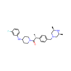 C[C@H]1CN(Cc2ccc([C@@H](C)C(=O)N3CCC(Nc4cccc(F)c4)CC3)cc2)C[C@@H](C)N1 ZINC000034849864