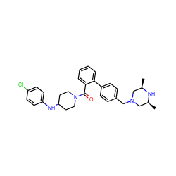 C[C@H]1CN(Cc2ccc(-c3ccccc3C(=O)N3CCC(Nc4ccc(Cl)cc4)CC3)cc2)C[C@@H](C)N1 ZINC000040936380