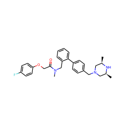 C[C@H]1CN(Cc2ccc(-c3ccccc3CN(C)C(=O)COc3ccc(F)cc3)cc2)C[C@@H](C)N1 ZINC000040872977