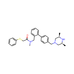 C[C@H]1CN(Cc2ccc(-c3ccccc3CN(C)C(=O)CSc3ccccc3)cc2)C[C@@H](C)N1 ZINC000040875108