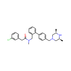 C[C@H]1CN(Cc2ccc(-c3ccccc3CN(C)C(=O)Cc3cccc(Cl)c3)cc2)C[C@@H](C)N1 ZINC000040876072